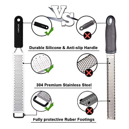 LEMCASE Lemon Zester and Cheese Grater - Citrus, Parmesan, Chocolate, Nutmeg, Garlic, Ginger - Silicone Handle and Stainless Steel Blades with Protective Cover | Black (2 Piece Set)