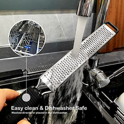 LEMCASE Lemon Zester and Cheese Grater - Citrus, Parmesan, Chocolate, Nutmeg, Garlic, Ginger - Silicone Handle and Stainless Steel Blades with Protective Cover | Black (2 Piece Set)