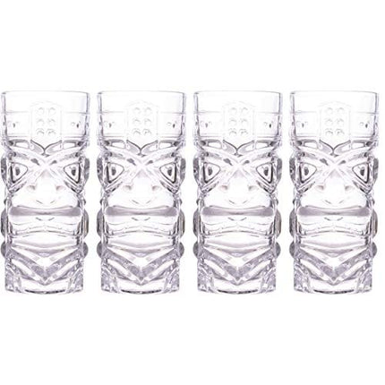 Clear Tiki Glasses, Set of 4 - 450 ML - Perfect for Exotic Cocktails, Lemonade, Ice Tea, Mixed Drinks- Exotic Zombie, Rum, Mai Tai, Pina Colada, Punch, Hurricane, Bar Drinkware