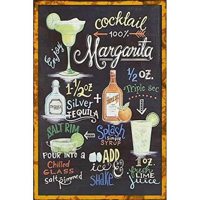 New Metal Poster Margarita Cocktail Recipe Vintage Metal Tin Sign 8x12 Inch Retro Art Home Bar Pub Garage Shop Wall Decor Classic Metal Plaque