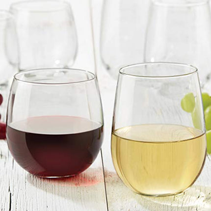 Libbey Stemless Wine Party Glasses (Set of 12), 16.75-Ounce Red Wine and 17-Ounce White Wine