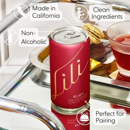 Lili Non Alcoholic Drinks - Made with Verjus, Real Fruits, Teas, and Botanicals - Carbonated Non Alcoholic Drinks, No Artificial Flavors & No Added Sugar, 6-Pack of 8 fl oz Cans (Ruby Sparkler)