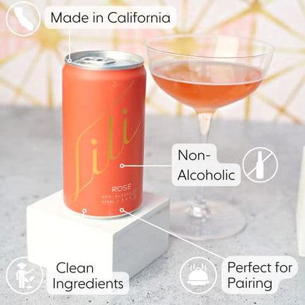 Lili Non Alcoholic Drinks - Made with Verjus, Real Fruits, Teas, and Botanicals - Carbonated Non Alcoholic Drinks, No Artificial Flavors & No Added Sugar, 6-Pack of 8 fl oz Cans (Rosé Sparkler)