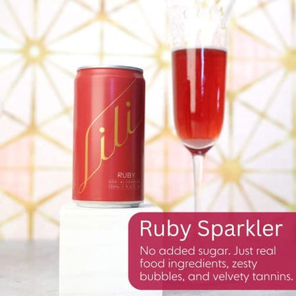 Lili Non Alcoholic Drinks - Made with Verjus, Real Fruits, Teas, and Botanicals - Carbonated Non Alcoholic Drinks, No Artificial Flavors & No Added Sugar, 6-Pack of 8 fl oz Cans (Ruby Sparkler)