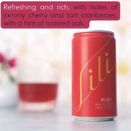 Lili Non Alcoholic Drinks - Made with Verjus, Real Fruits, Teas, and Botanicals - Carbonated Non Alcoholic Drinks, No Artificial Flavors & No Added Sugar, 6-Pack of 8 fl oz Cans (Ruby Sparkler)