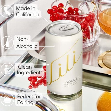 Lili Non Alcoholic Drinks - Made with Verjus, Real Fruits, Teas, and Botanicals - Carbonated Non Alcoholic Drinks, No Artificial Flavors & No Added Sugar, 6-Pack of 8 fl oz Cans (Golden Sparkler)