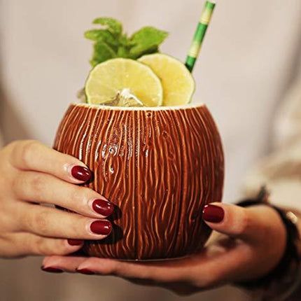 Ceramic Mug Set of 2, Coconut Shape Mug For Gifts Cups And Mugs Collections New Year Decoration Tiki Mug (520ml/17oz) (2)