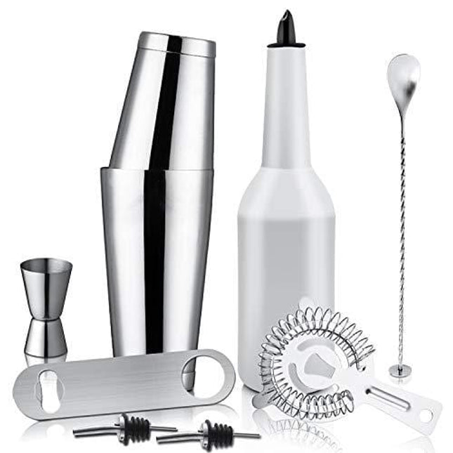 Flair Bottle - 8pcs Flair Bartender Kit, 1 Flair Bottle, 1 Boston Shaker, Practice & Performance Bottle - FLKT0002 (8pcs Set)