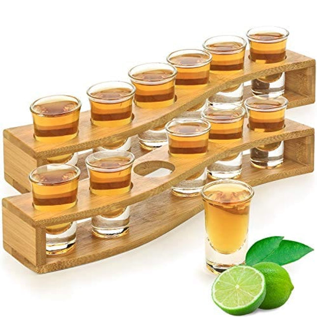 Shot Glasses 12pcs Shot Glass Set 1oz/30ml Shot Glass Holder Heavy Base for Whisky Tequila 12 Shot Glass Serving Tray (12pcs)