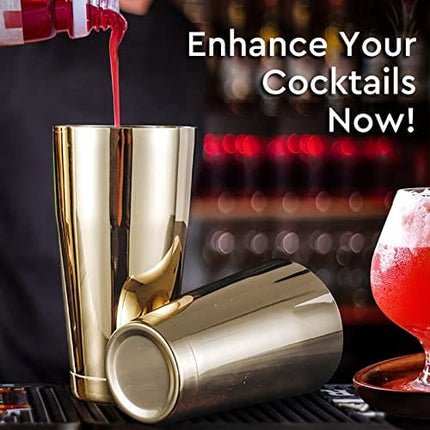 Stainless Steel Boston Shaker - 2-piece 18oz & 28oz Professional Bartender Cocktail Shaker Bartender Shaker Kit - CTSK0013 (Gold)