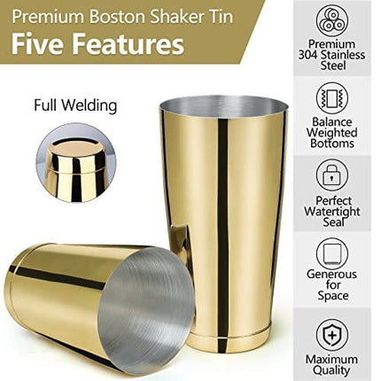 Stainless Steel Boston Shaker - 2-piece 18oz & 28oz Professional Bartender Cocktail Shaker Bartender Shaker Kit - CTSK0013 (Gold)