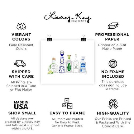 Bar Art Set of 4 | Wall Art | Poster | Art Print | Dorm Room Decor | Made in USA | Gallery Grade | Poster | Vodka | Gin | Whiskey | Tequila | 4 Unframed (8x10)