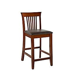 Linon Triena Red Cherry Wood Black Vinyl Padded Seat - 24 inch