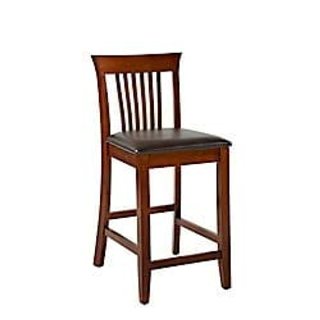 Linon Triena Red Cherry Wood Black Vinyl Padded Seat - 24 inch