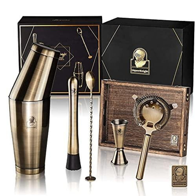 Christmas Gift LiquorKnight Premium Boston Cocktail Shaker Set | Deluxe Gift Case | Upgraded 304 Stainless Steel | Professional Bartender Kit | Bar Tools | Bar Accessories for The Home Bar Sets