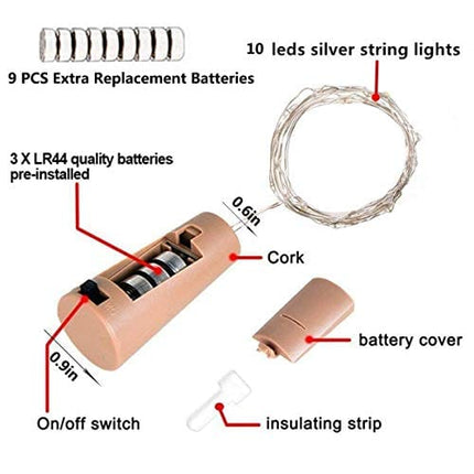 LiyuanQ Wine Bottle Lights with Cork, 15 Pack Battery Operated Cork Lights + 9 PCS Extra Replacement Batteries with Fairy Mini String Lights for Party Wedding Decor Cool White (Bottle not Included)