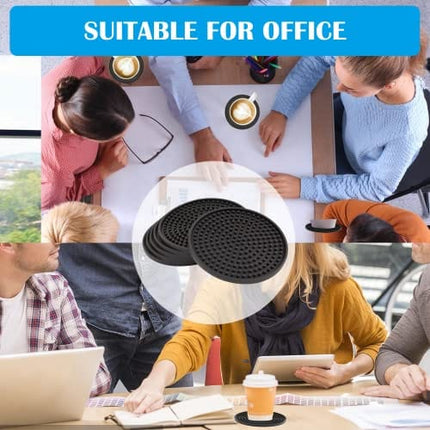 Coasters for Drinks, Silicone Coasters 6 Set Non-Slip Cup Coasters, Heat Resistant Cup Mate Fits Any Size of Drinking Glasses, Soft Coaster for Tabletope Protection, Furniture from Damage (Black)