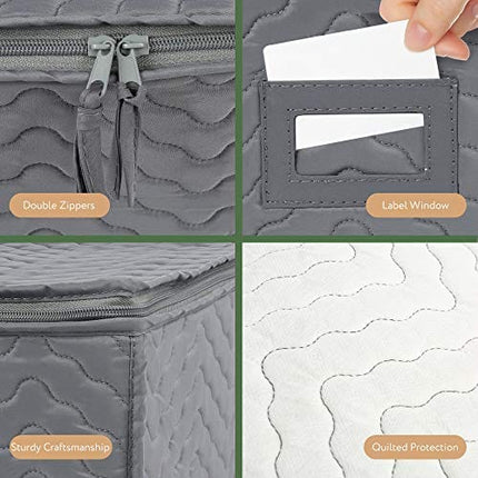 LotFancy Stemware Storage Container - Deluxe Quilted Storage Case with Dividers for 12 - Wine Glasses, Champagne Flutes, Glassware, Drinkware Storage Chest, 15.5”x12.5”x 10”, Gray
