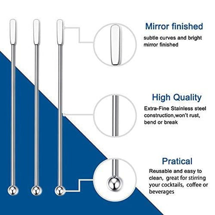 10PSC Premium Stainless Steel Coffee Stirrers Swizzle Sticks - Lotsun 7.5 Inches Coffee Cocktail Beverage Drink Stirrer Stick, Reusable Stir Sticks for Bar, Home, Office