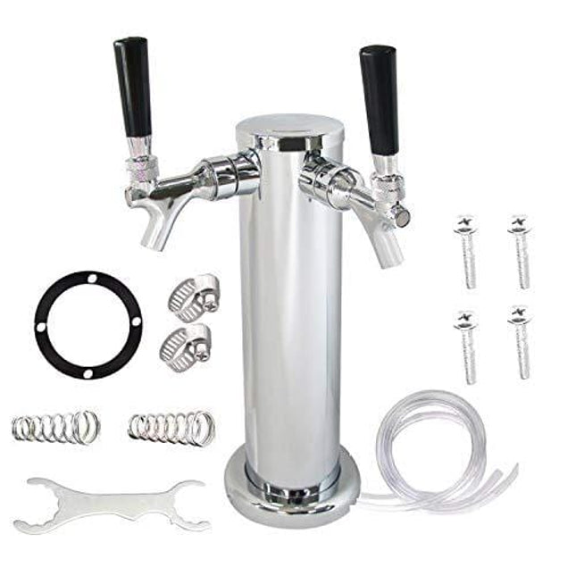 Draft Beer Tower Faucet Dispenser - LUCKEG Brand Double Beer Tap, Stainless Steel 3" Diameter Beer Tower, Beer Line and Beer Tower assemble accessory for Home Brewing