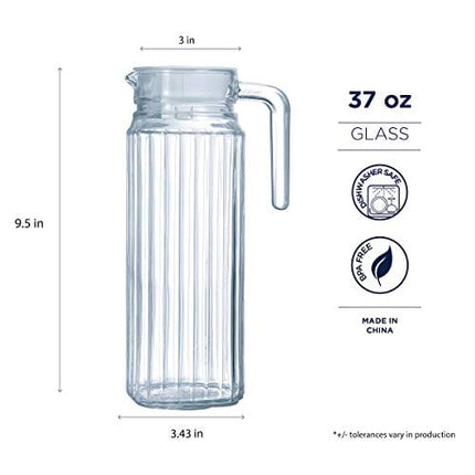 Luminarc Quadro Jug with White Lid, 37 ounce, Clear
