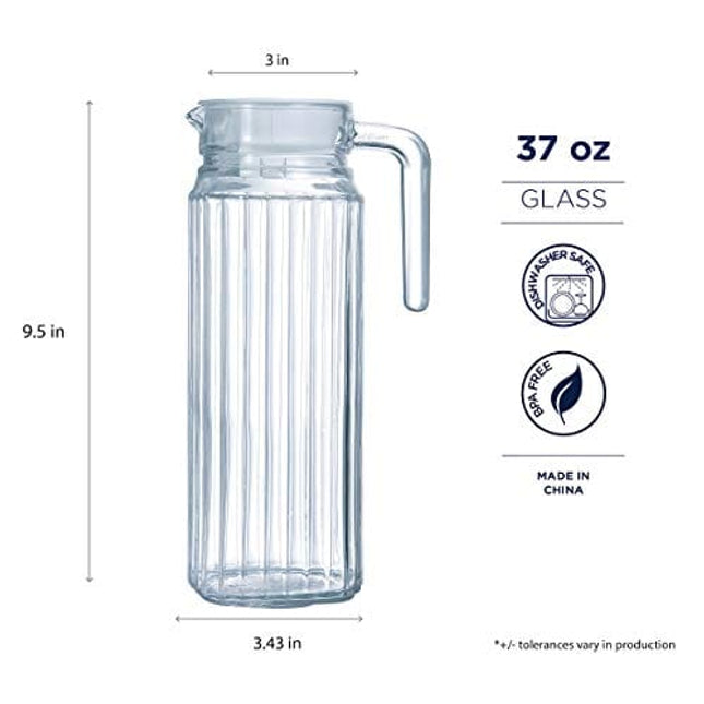 Luminarc Quadro Jug with White Lid, 37 ounce, Clear