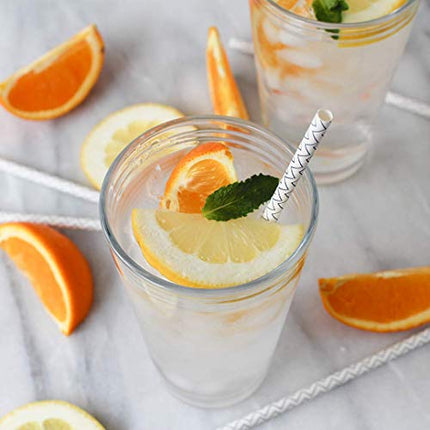 Lunchskins 50-Pack Chevron Blue Long-Lasting Biodegradable Paper Straws – Odor + Taste-Free - Eco- Friendly Straws for water, Juice, Soda, Cocktails, Shakes, Smoothies and more