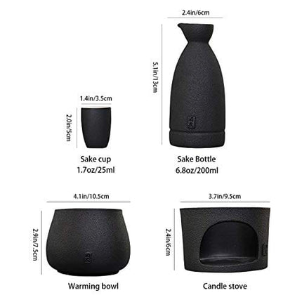 Lyty Ceramic Sake Set Cups with Warmer + Sake Saki Drink Storage Gift Box, Porcelain Pottery Hot Cold Saki Drink, 9pcs Include 1 Stove 1 Warming Bowl 1 Sake Bottle 6 Cup