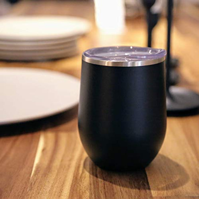 Maars Bev Stainless Steel Stemless Wine Glass Tumbler with Lid, Vacuum Insulated 12 oz Cup | Spill Proof, Travel Friendly, Classic Cocktail Drinkware - Midnight Blue