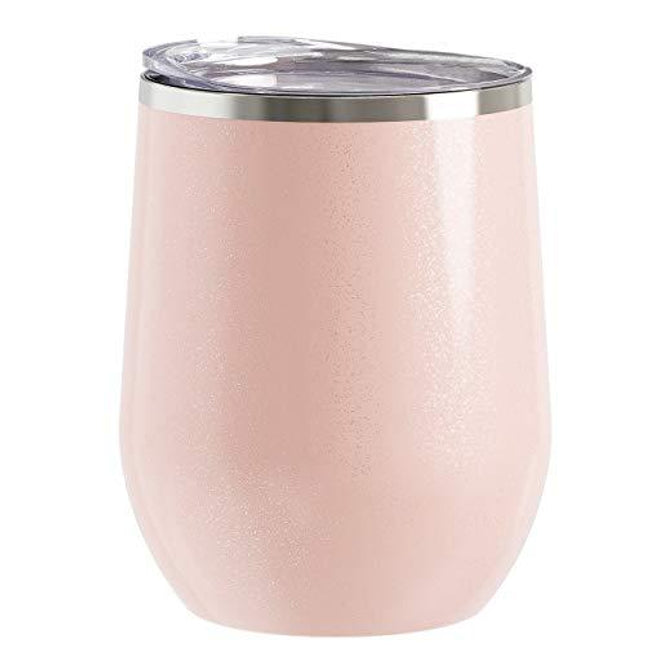 Maars Bev Steel Stemless Wine Glass Tumbler, 12 oz | Double Wall Vacuum Insulated - Glitter Blush