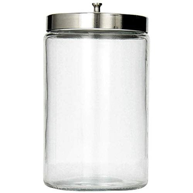 MABIS Decorative Storage Apothecary Clear Glass Jar for Kitchen, Bathroom or Laundry Organization with Metal Lid, 4.1 x 3.9 x 7 inches