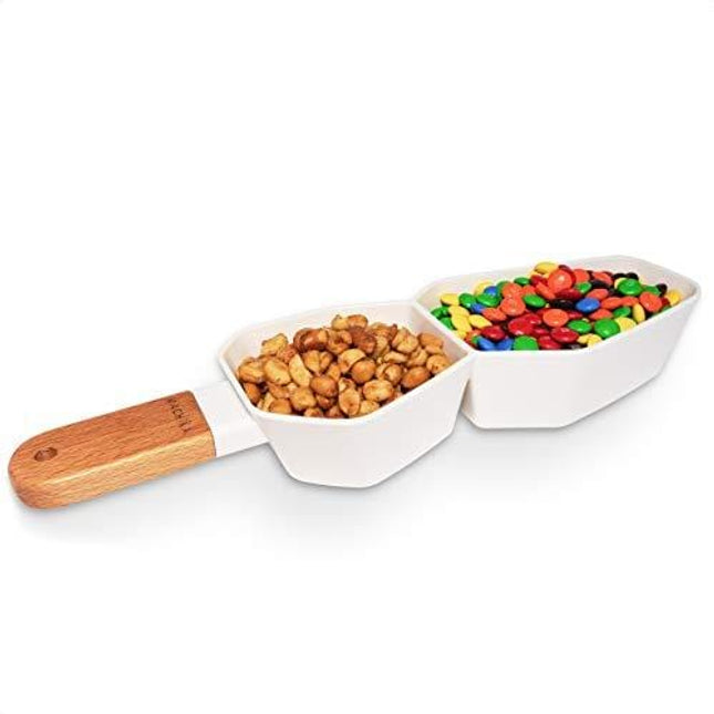 Machika Divided Serving Dish with Plastic Compartments and Bamboo Handle, Relish Tray, Perfect Serving Bowl for Parties, Nuts, Fruits, Chips and Dip Platter, Candy, Snacks Bar, Appetizer and Much More