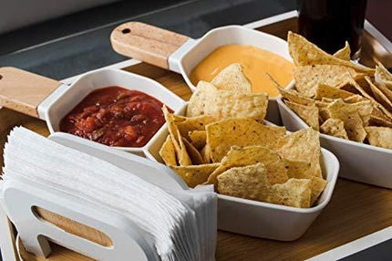 Machika Divided Serving Dish with Plastic Compartments and Bamboo Handle, Relish Tray, Perfect Serving Bowl for Parties, Nuts, Fruits, Chips and Dip Platter, Candy, Snacks Bar, Appetizer and Much More