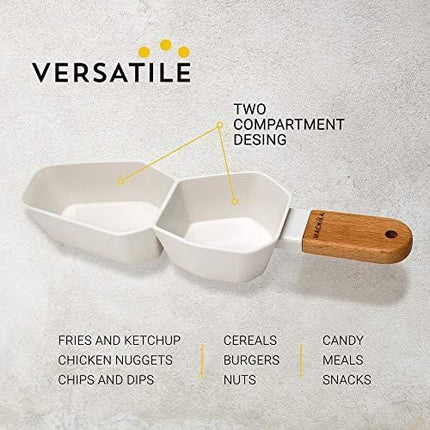 Machika Divided Serving Dish with Plastic Compartments and Bamboo Handle, Relish Tray, Perfect Serving Bowl for Parties, Nuts, Fruits, Chips and Dip Platter, Candy, Snacks Bar, Appetizer and Much More