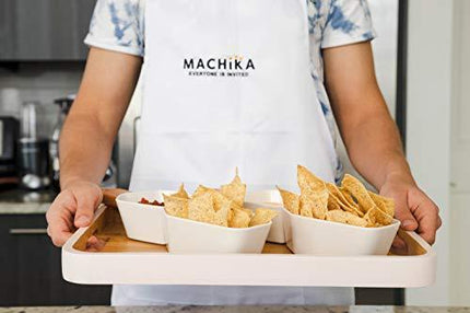 Machika Divided Serving Dish with Plastic Compartments and Bamboo Handle, Relish Tray, Perfect Serving Bowl for Parties, Nuts, Fruits, Chips and Dip Platter, Candy, Snacks Bar, Appetizer and Much More