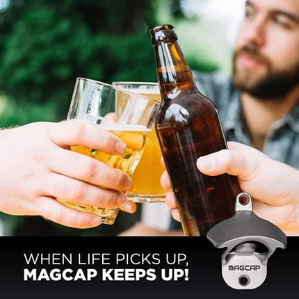 MAGCAP Outdoor Bottle Opener Wall Mounted - Style Magnetic Beer Bottle Opener that Catches Caps - Easy to Install and Incredibly Convenient