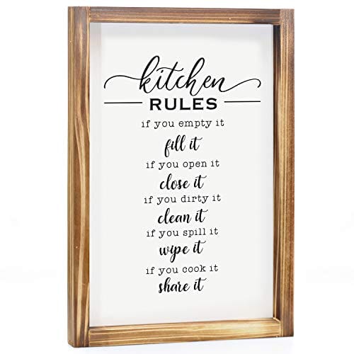 Kitchen Rules Sign - Farmhouse Kitchen Decor, Kitchen Wall Decor, Rustic Home Decor, Country Kitchen Decor with Solid Wood Frame 11 x 16 Inches