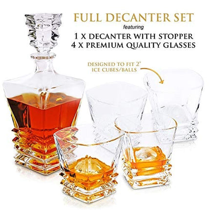 27oz Whiskey Decanter & Glass Set For Men and Women. Liquor Decanter Sets With Glasses for Scotch Whisky, Bourbon, Cognac, Tequila. Crystal Whiskey Decanters For Alcohol.