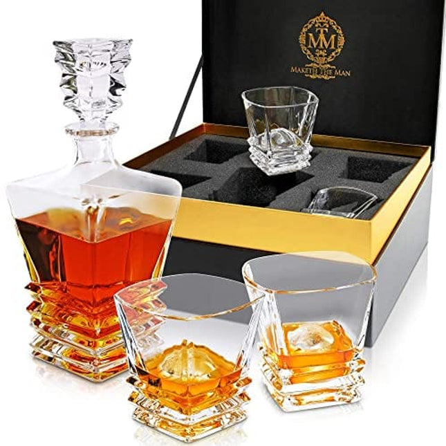 27oz Whiskey Decanter & Glass Set For Men and Women. Liquor Decanter Sets With Glasses for Scotch Whisky, Bourbon, Cognac, Tequila. Crystal Whiskey Decanters For Alcohol.