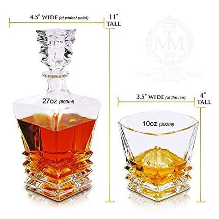 27oz Whiskey Decanter & Glass Set For Men and Women. Liquor Decanter Sets With Glasses for Scotch Whisky, Bourbon, Cognac, Tequila. Crystal Whiskey Decanters For Alcohol.