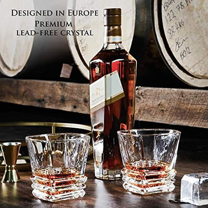 Maketh The Man Crystal Whiskey Glass Set of 2.10oz Bourbon Glass Set for Men. Double Old Fashioned Glass for Scotch Whisky & Other Liquor. Art Deco Rocks Glasses