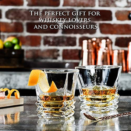 Maketh The Man Crystal Whiskey Glass Set of 2.10oz Bourbon Glass Set for Men. Double Old Fashioned Glass for Scotch Whisky & Other Liquor. Art Deco Rocks Glasses