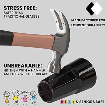 Unbreakable Glasses Drinking Set of 6, Stemless Polycarbonate Shatterproof Outdoor Drinkware Tumbler Cups Dishwasher-Safe Pool Parties, Camping, Beach, Wedding Water, Juice, cocktail BPA Free (black)