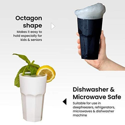 Unbreakable Glasses Drinking Set of 6, Stemless Polycarbonate Shatterproof Outdoor Drinkware Tumbler Cups Dishwasher-Safe Pool Parties, Camping, Beach, Wedding Water, Juice, cocktail BPA Free (black)