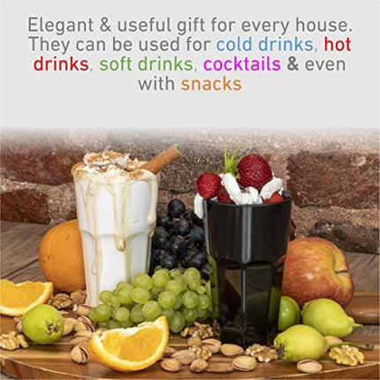 Unbreakable Glasses Drinking Set of 6, Stemless Polycarbonate Shatterproof Outdoor Drinkware Tumbler Cups Dishwasher-Safe Pool Parties, Camping, Beach, Wedding Water, Juice, cocktail BPA Free (black)