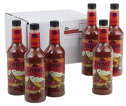 Master of Mixes 5 Pepper Extra Spicy Bloody Mary Drink Mix, Ready to Use, 1 Liter Bottle (33.8 Fl Oz), Pack of 6