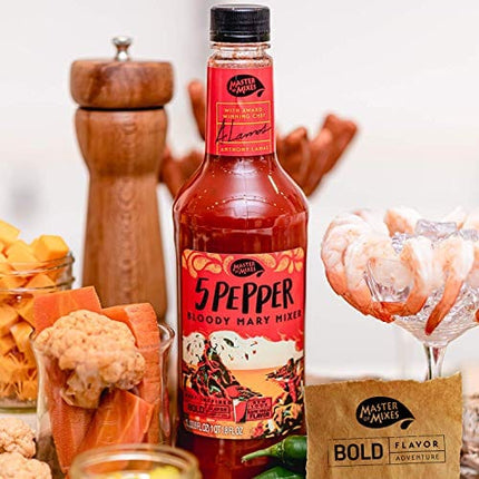 Master of Mixes 5 Pepper Extra Spicy Bloody Mary Drink Mix, Ready to Use, 1 Liter Bottle (33.8 Fl Oz), Pack of 6