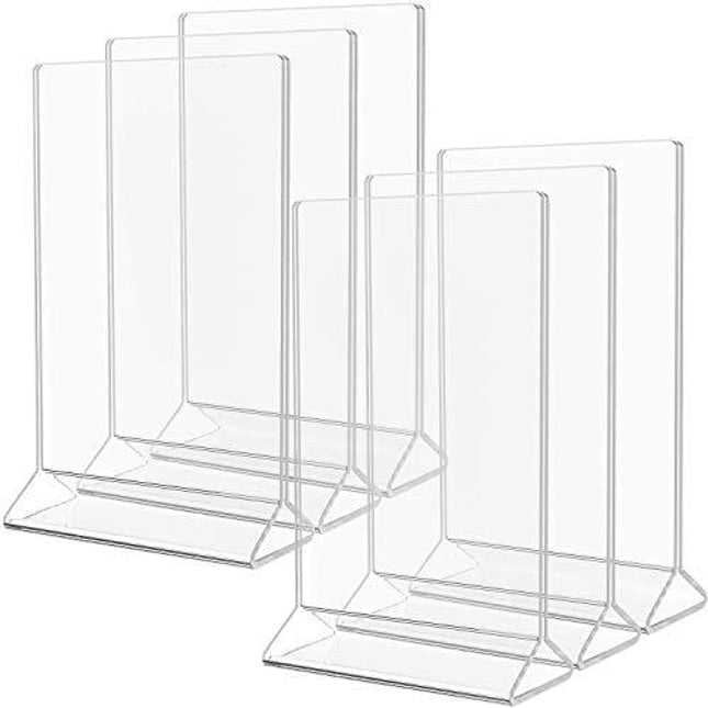 MaxGear Acrylic Sign Holder-Table Card Display-4 X 6 inches Clear Sign Display Holder-Plastic Table Menu Stand -Double Sided Ad Picture Frame for Office, Home, Store, Restaurant, 6 Pack