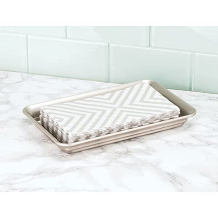 mDesign Metal Storage Organizer Tray for Bathroom Vanity Countertops, Closets, Dressers - Holder for Guest Hand Towels, Watches, Earrings, Makeup Brushes, Reading Glasses - Satin