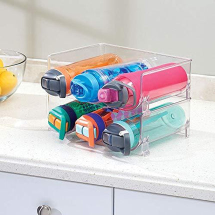 mDesign Modern Plastic Stackable Vertical Standing Water Bottle Holder Stand - Storage Organizer for Kitchen Countertops, Pantry, Fridge - Each Rack Holds 3 Containers, 2 Pack - Clear